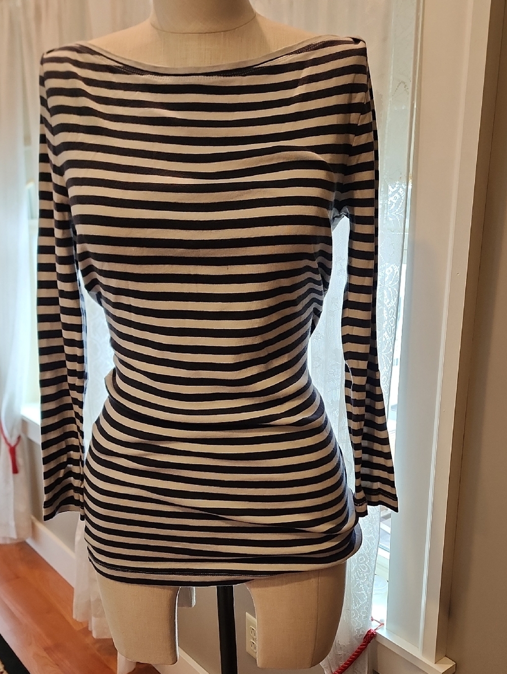J. Crew Navy & White Striped Long-Sleeve Boatneck Top